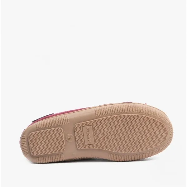 ADDY Ladies Suede Moccasin Slippers Burgundy