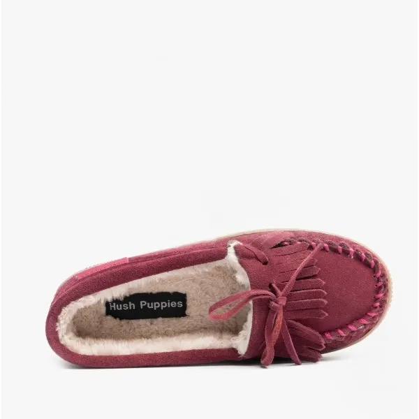 ADDY Ladies Suede Moccasin Slippers Burgundy