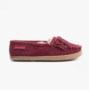 ADDY Ladies Suede Moccasin Slippers Burgundy