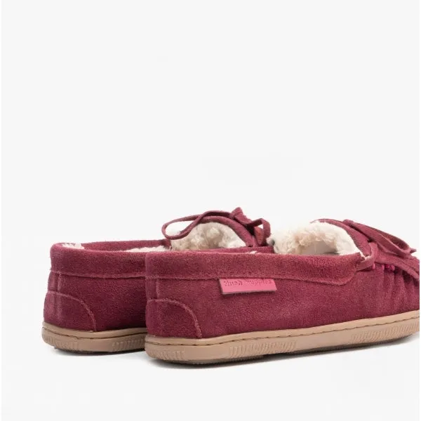 ADDY Ladies Suede Moccasin Slippers Burgundy