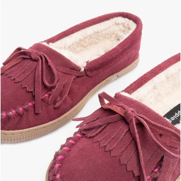 ADDY Ladies Suede Moccasin Slippers Burgundy