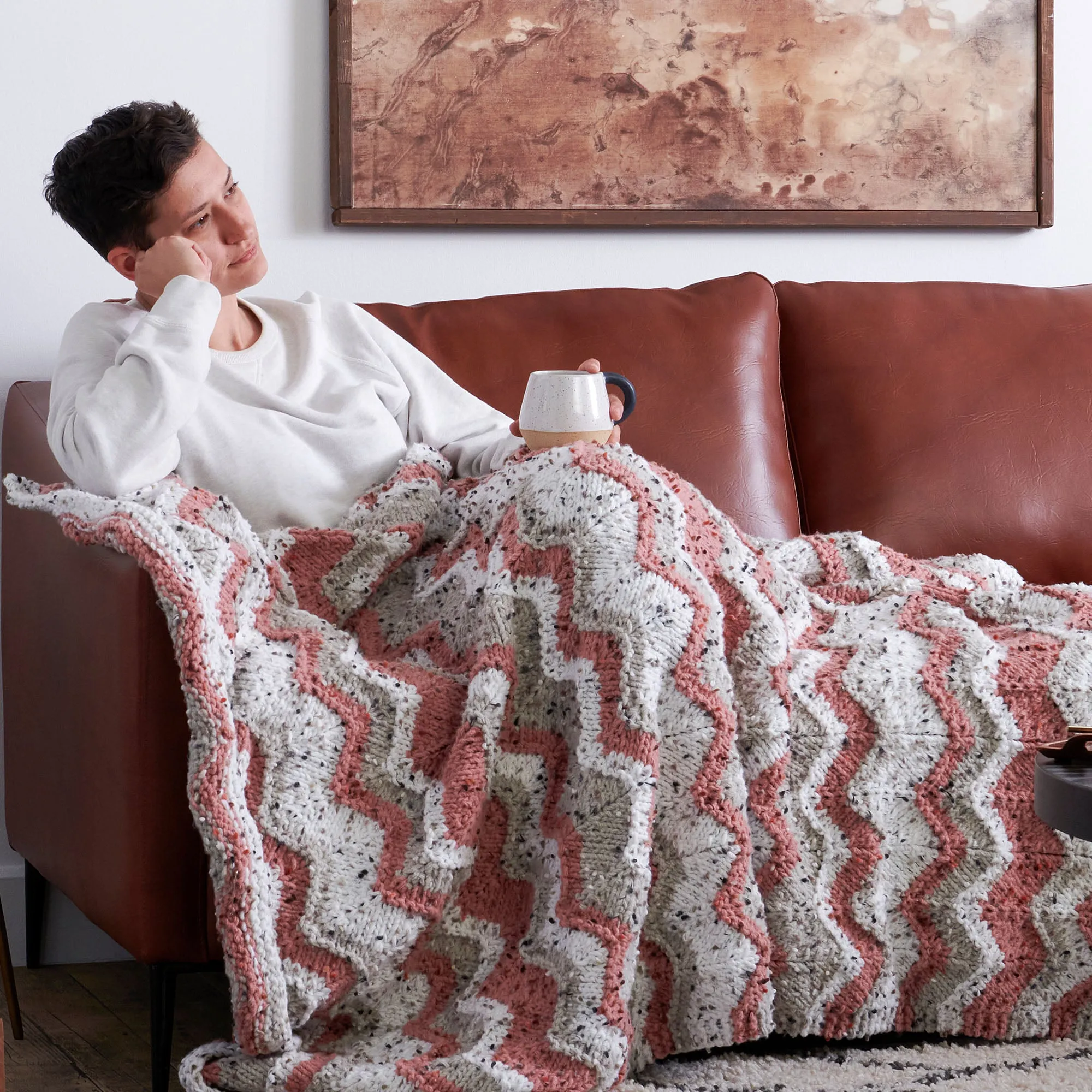 Bernat Forever Fleece Knit Chevron Blanket