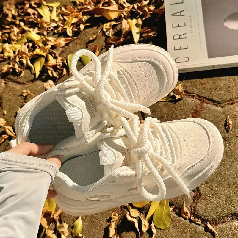 binfenxie  -  Women Vintage Breathable White Platform Sneakers Thick Heel Cute Sneakers Casual Running Platform Y2K Lolita Sport White Shoes