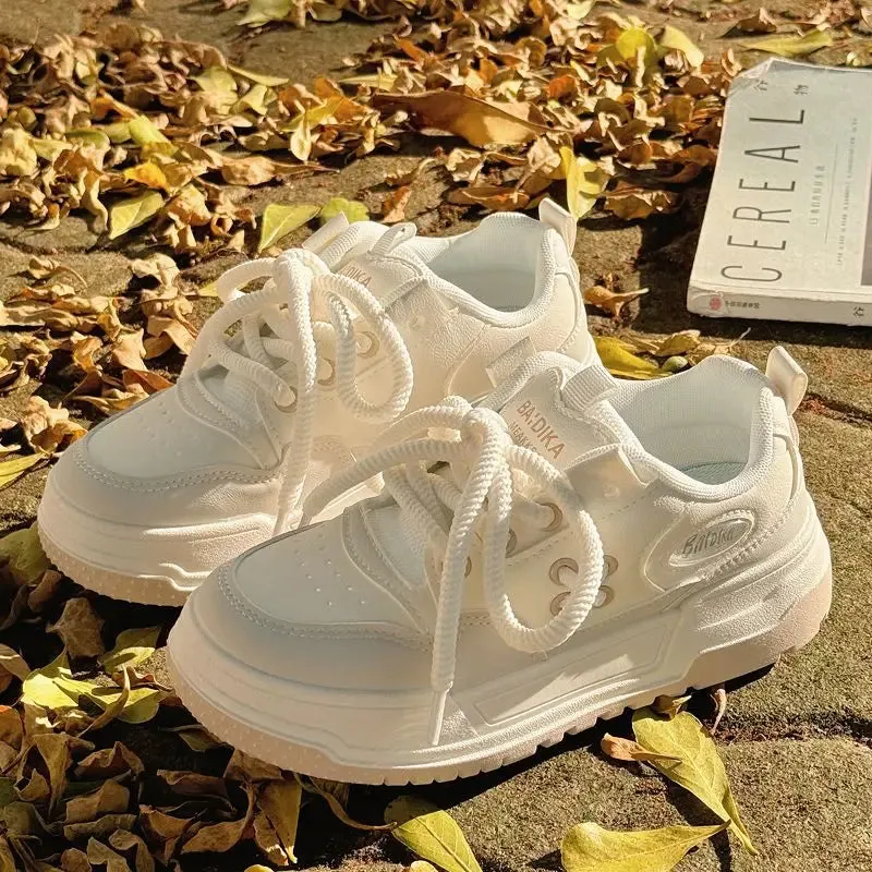 binfenxie  -  Women Vintage Breathable White Platform Sneakers Thick Heel Cute Sneakers Casual Running Platform Y2K Lolita Sport White Shoes