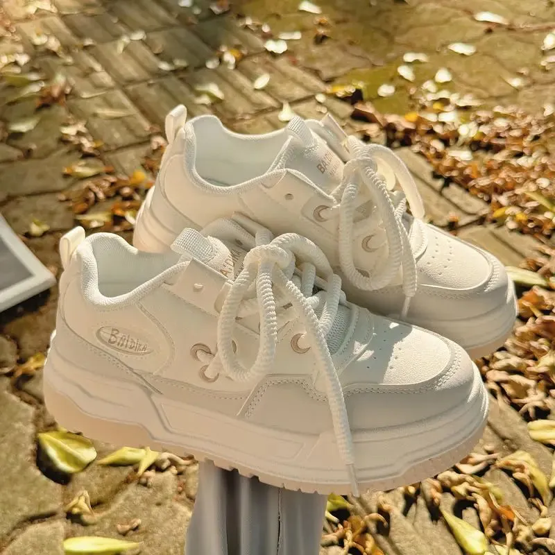 binfenxie  -  Women Vintage Breathable White Platform Sneakers Thick Heel Cute Sneakers Casual Running Platform Y2K Lolita Sport White Shoes