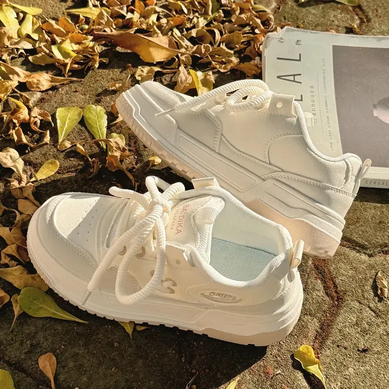 binfenxie  -  Women Vintage Breathable White Platform Sneakers Thick Heel Cute Sneakers Casual Running Platform Y2K Lolita Sport White Shoes