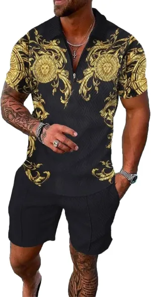 BIRW Mens Short Sets 2 Piece Outfits Polo Shirt Fashion Summer Tracksuits Casual Set Short Sleeve and Shorts Set for Men