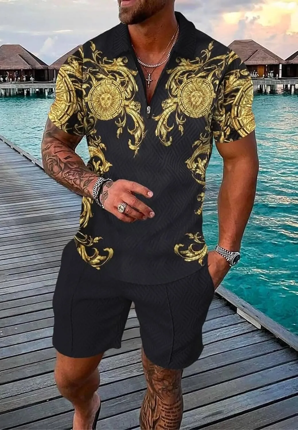 BIRW Mens Short Sets 2 Piece Outfits Polo Shirt Fashion Summer Tracksuits Casual Set Short Sleeve and Shorts Set for Men