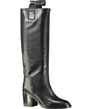 Daniel Sound Black Leather Block Heel Knee Boots UK 4 EU 37 👠