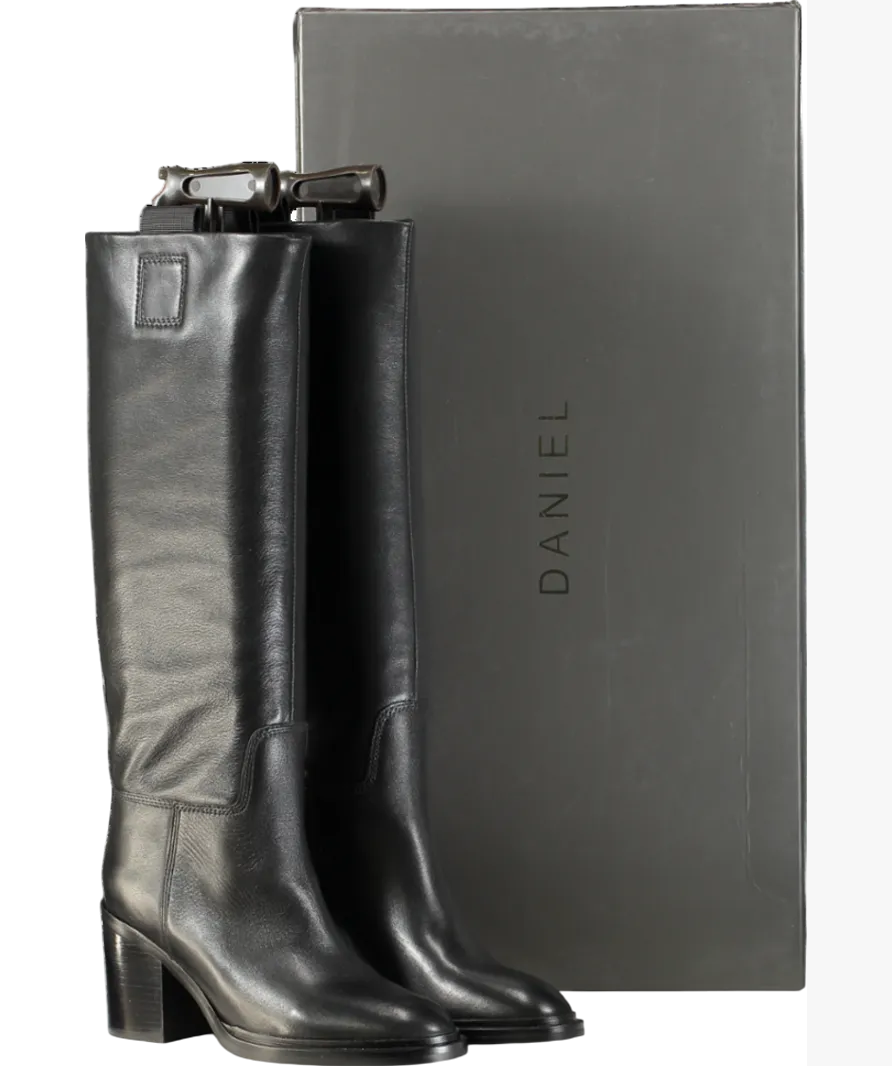 Daniel Sound Black Leather Block Heel Knee Boots UK 4 EU 37 👠