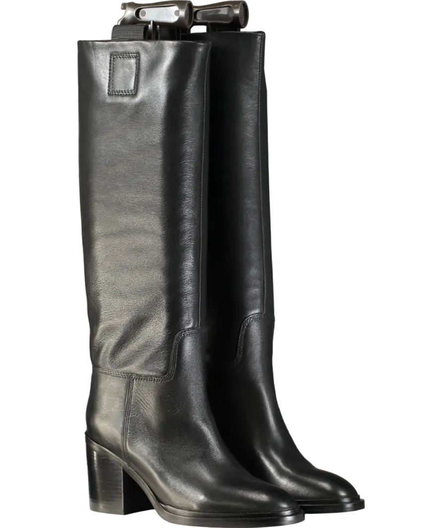 Daniel Sound Black Leather Block Heel Knee Boots UK 4 EU 37 👠
