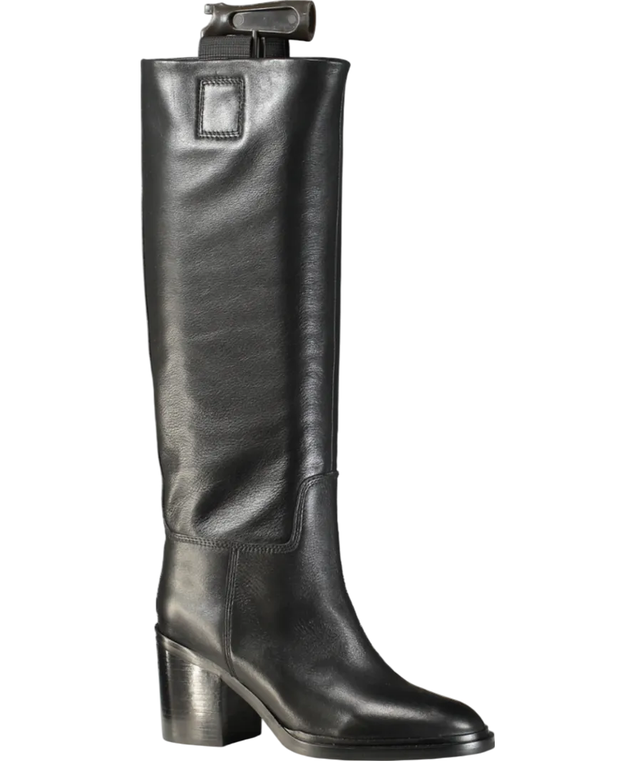 Daniel Sound Black Leather Block Heel Knee Boots UK 4 EU 37 👠
