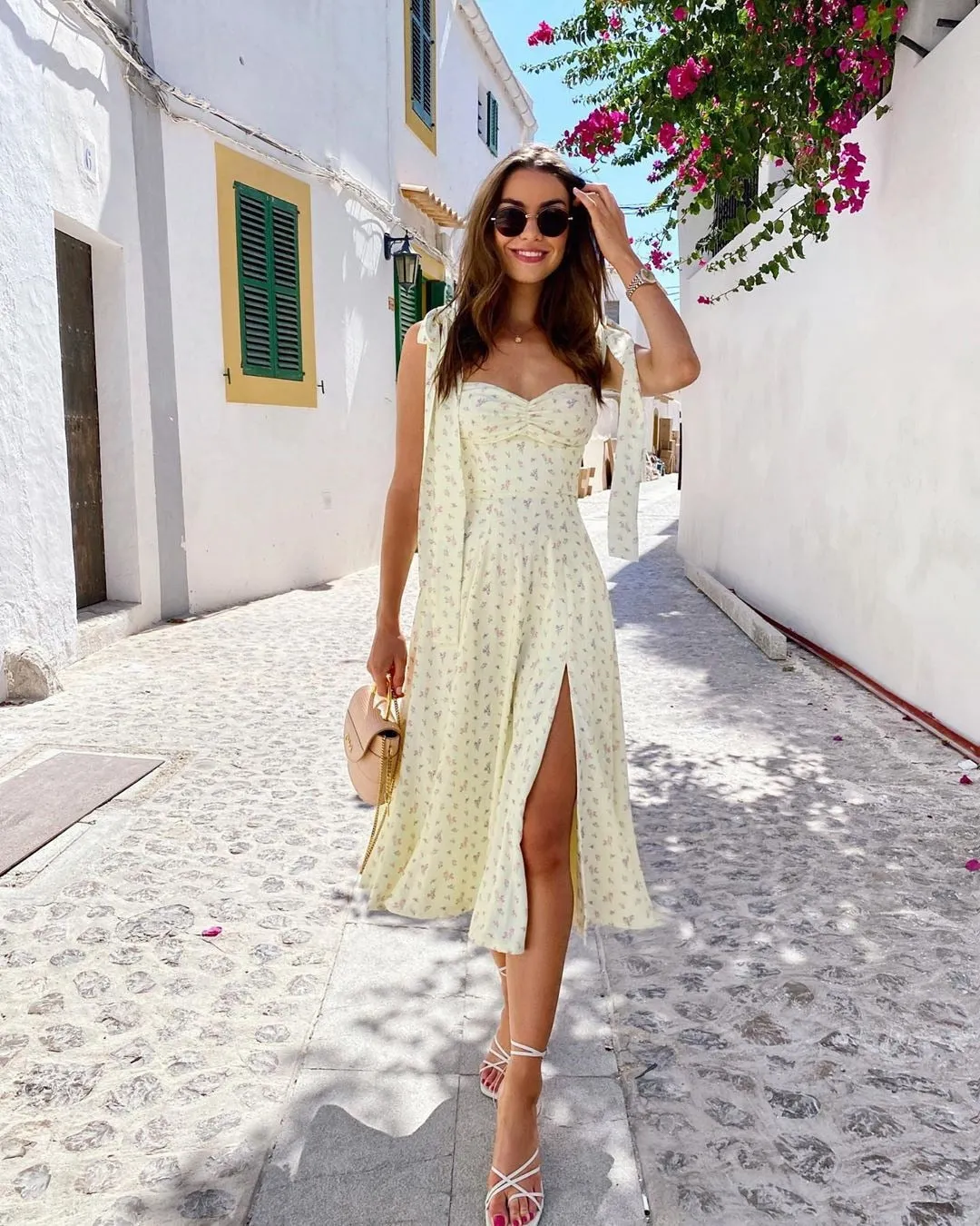Floral Print Cottagecore Sleeveless Strap Midi Dresses Party Club Backless Elegant Split Dress