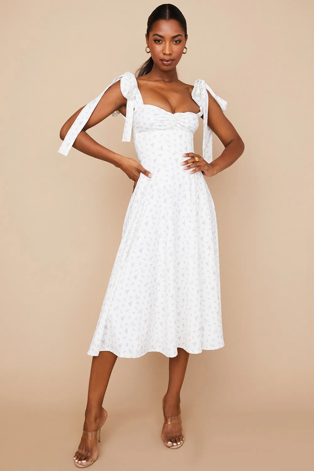 Floral Print Cottagecore Sleeveless Strap Midi Dresses Party Club Backless Elegant Split Dress