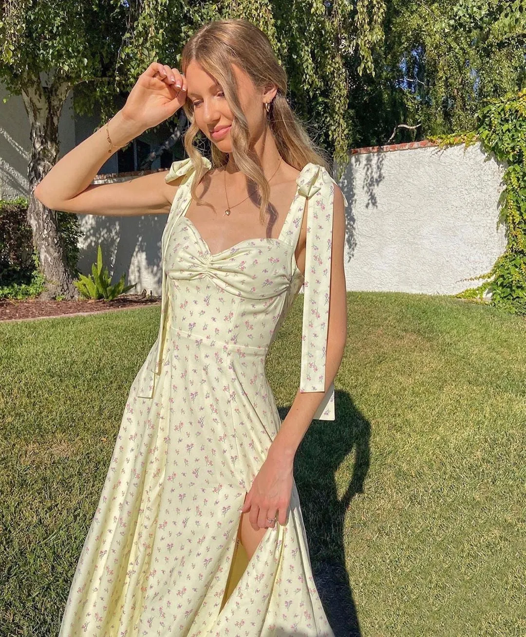 Floral Print Cottagecore Sleeveless Strap Midi Dresses Party Club Backless Elegant Split Dress