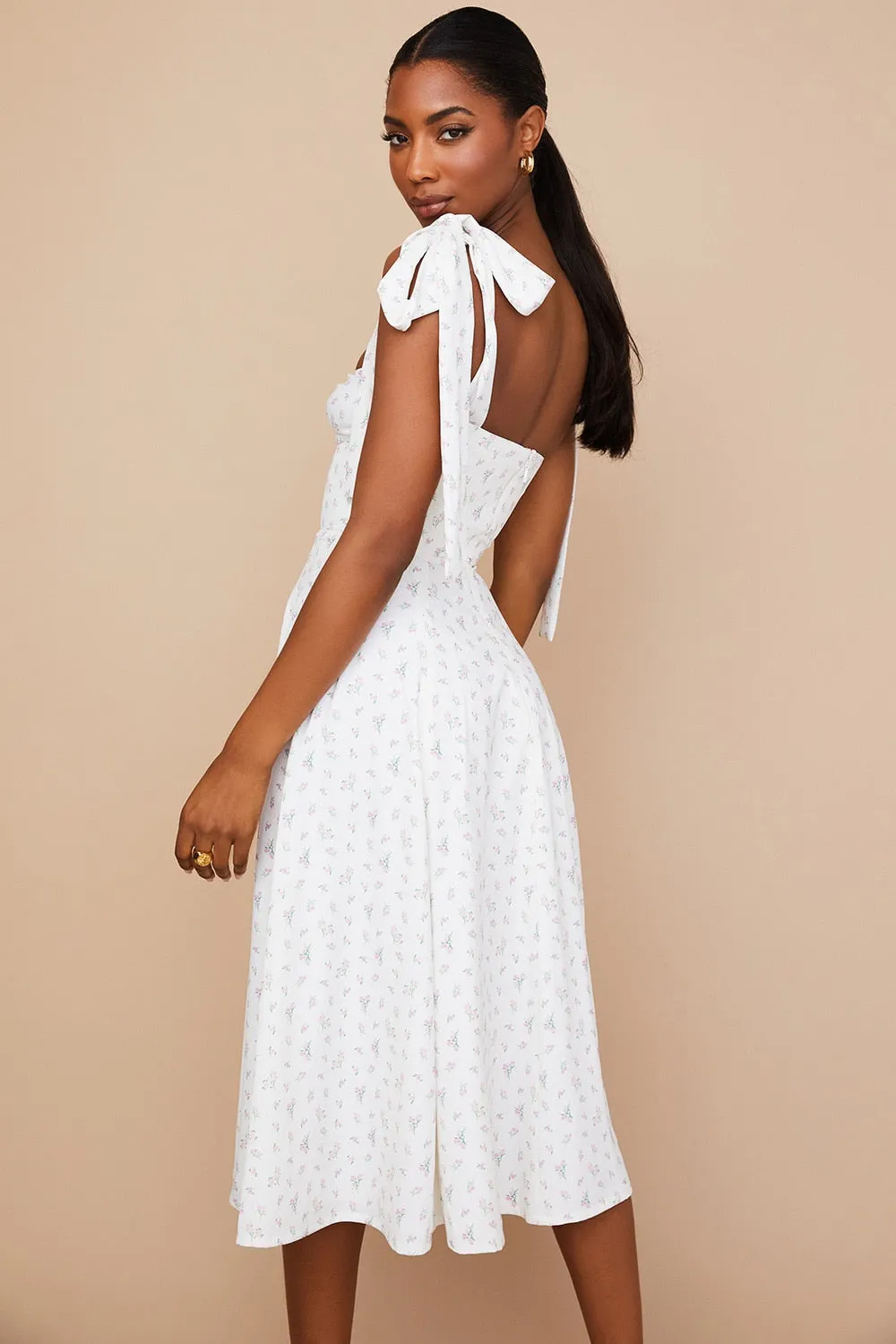 Floral Print Cottagecore Sleeveless Strap Midi Dresses Party Club Backless Elegant Split Dress