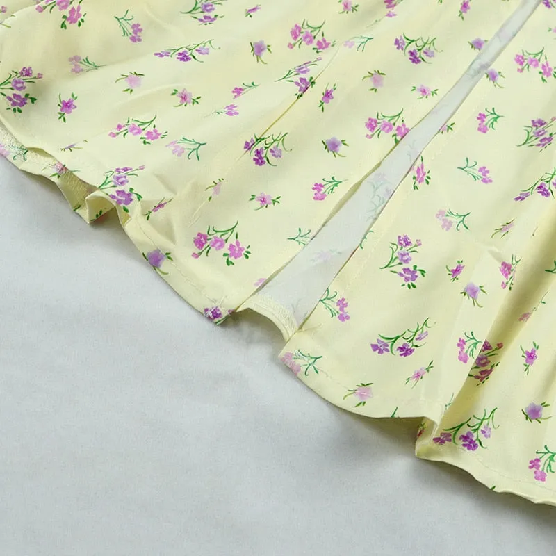 Floral Print Cottagecore Sleeveless Strap Midi Dresses Party Club Backless Elegant Split Dress