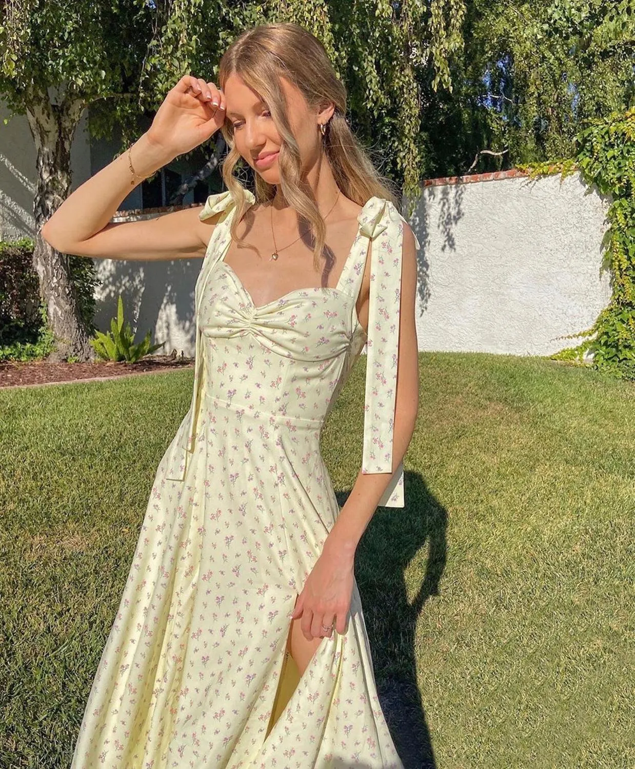 Floral Print Cottagecore Sleeveless Strap Midi Dresses Party Club Backless Elegant Split Dress