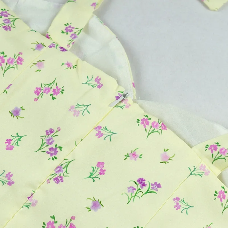 Floral Print Cottagecore Sleeveless Strap Midi Dresses Party Club Backless Elegant Split Dress