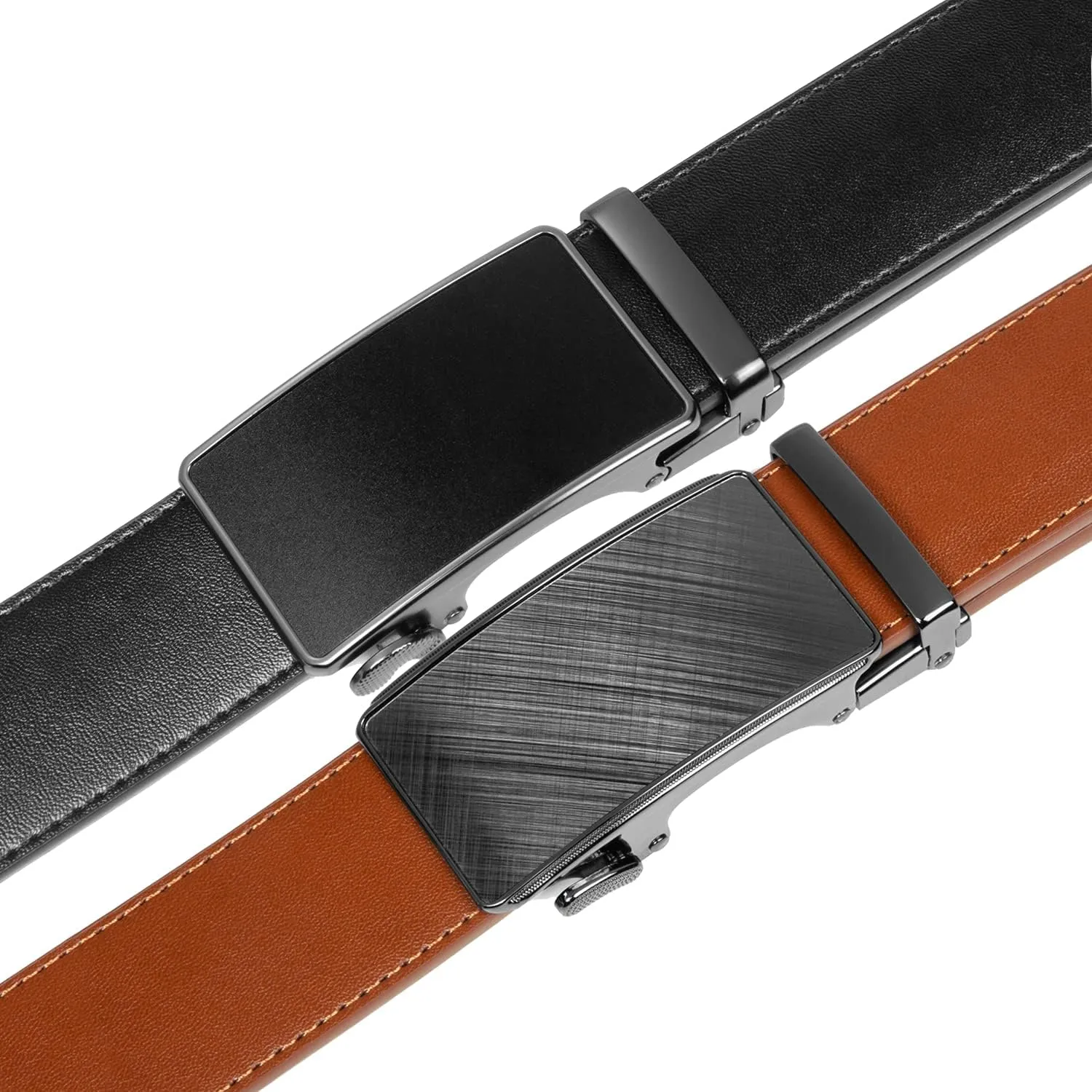 Founders & C Mens Belt 2 Pack,Leather Ratchet Click Belt Dress with Slide Buckle 1 3/8" in Gift Set Box- Size Adjustable