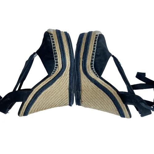 GUCCI Alexis Black Suede Ankle Wrap Platform Espadrille Wedge Sandals, Size 37