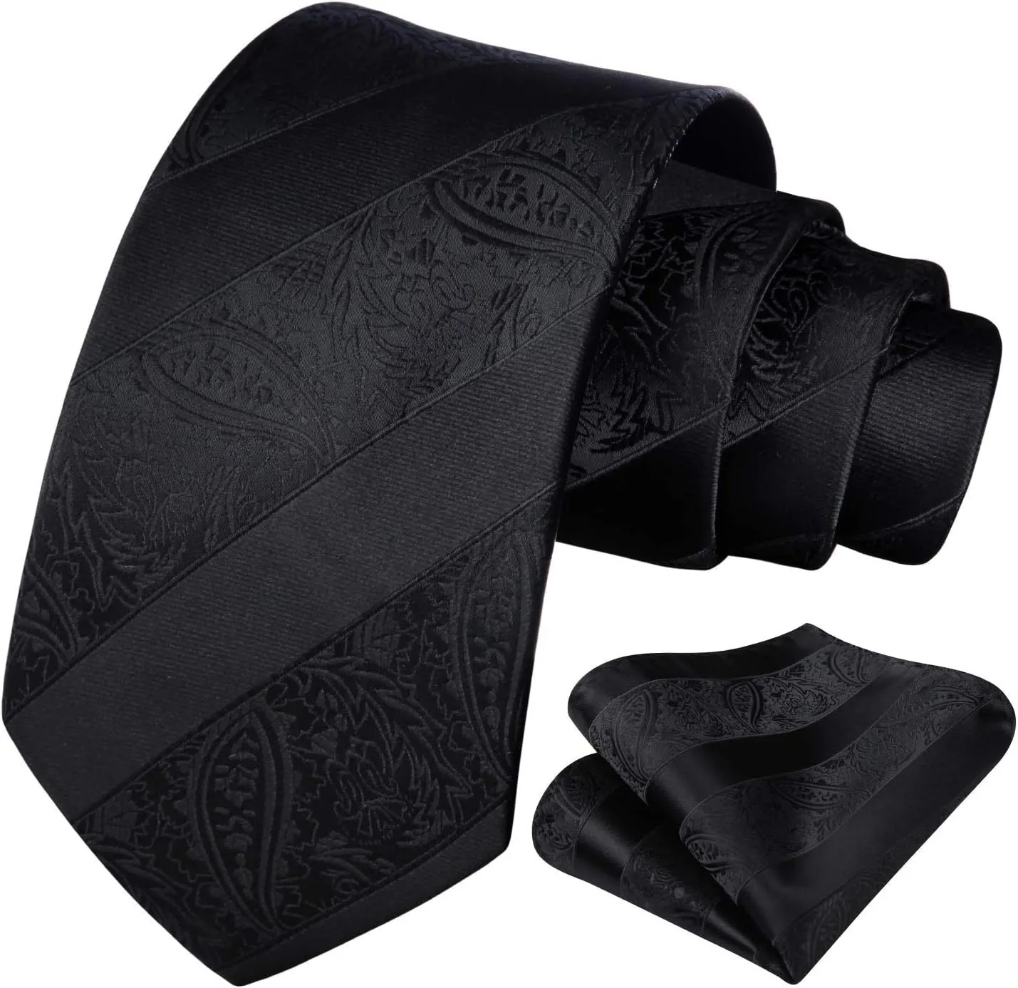 HISDERN Extra Long Ties for Men Classic Floral Tie and Pocket Square Elegant Silk Necktie Handkerchief Set Wedding Party