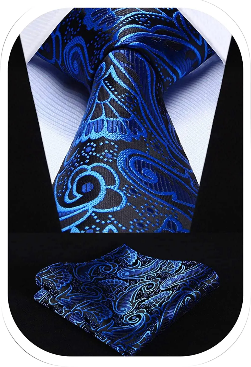HISDERN Extra Long Ties for Men Classic Floral Tie and Pocket Square Elegant Silk Necktie Handkerchief Set Wedding Party