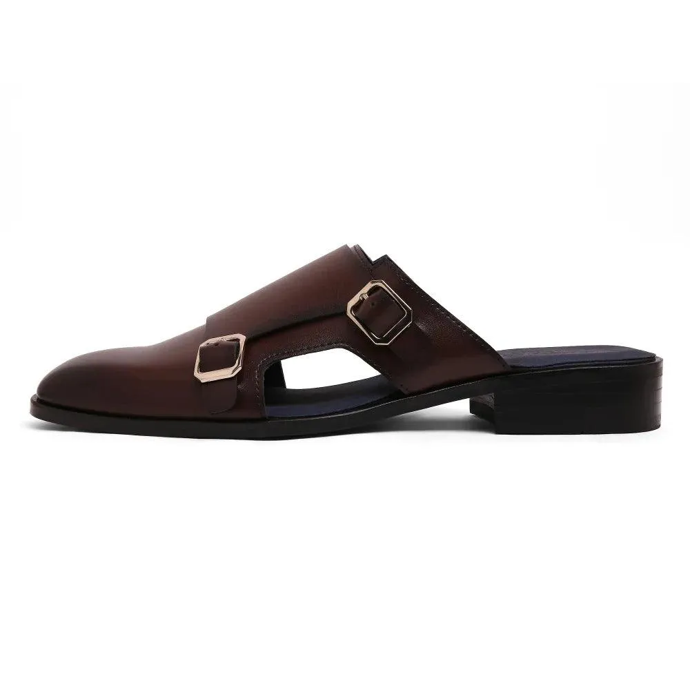 Hulio - Dark Tan Double Monk Mules