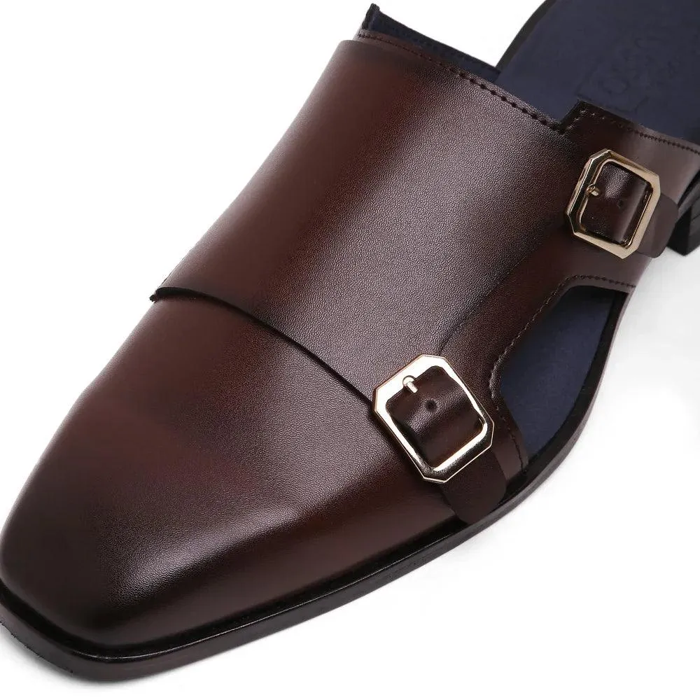 Hulio - Dark Tan Double Monk Mules