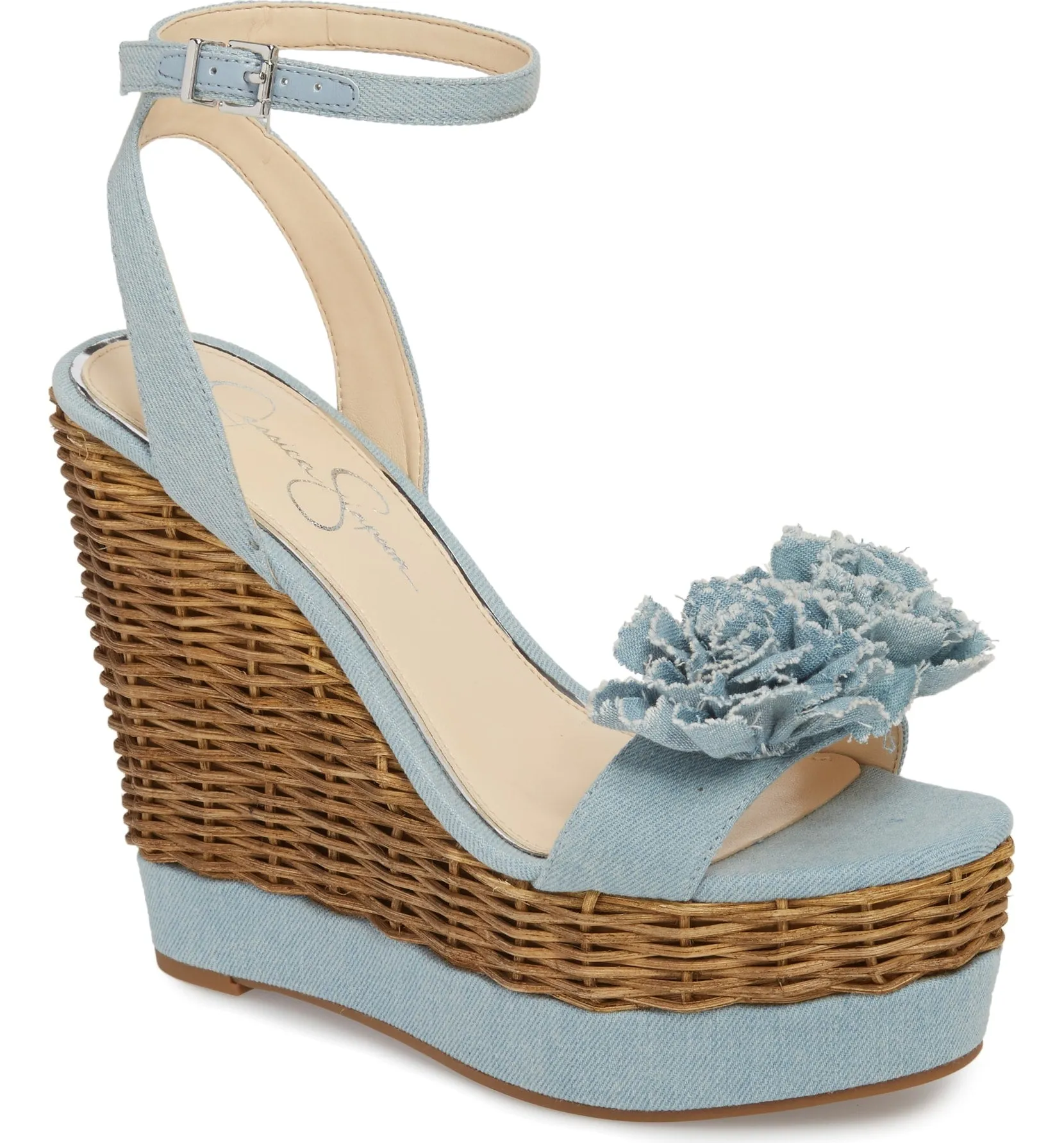 Jessica Simpson Pressa Sandal Blue Denim Jeans High Platform Wedge Sandals