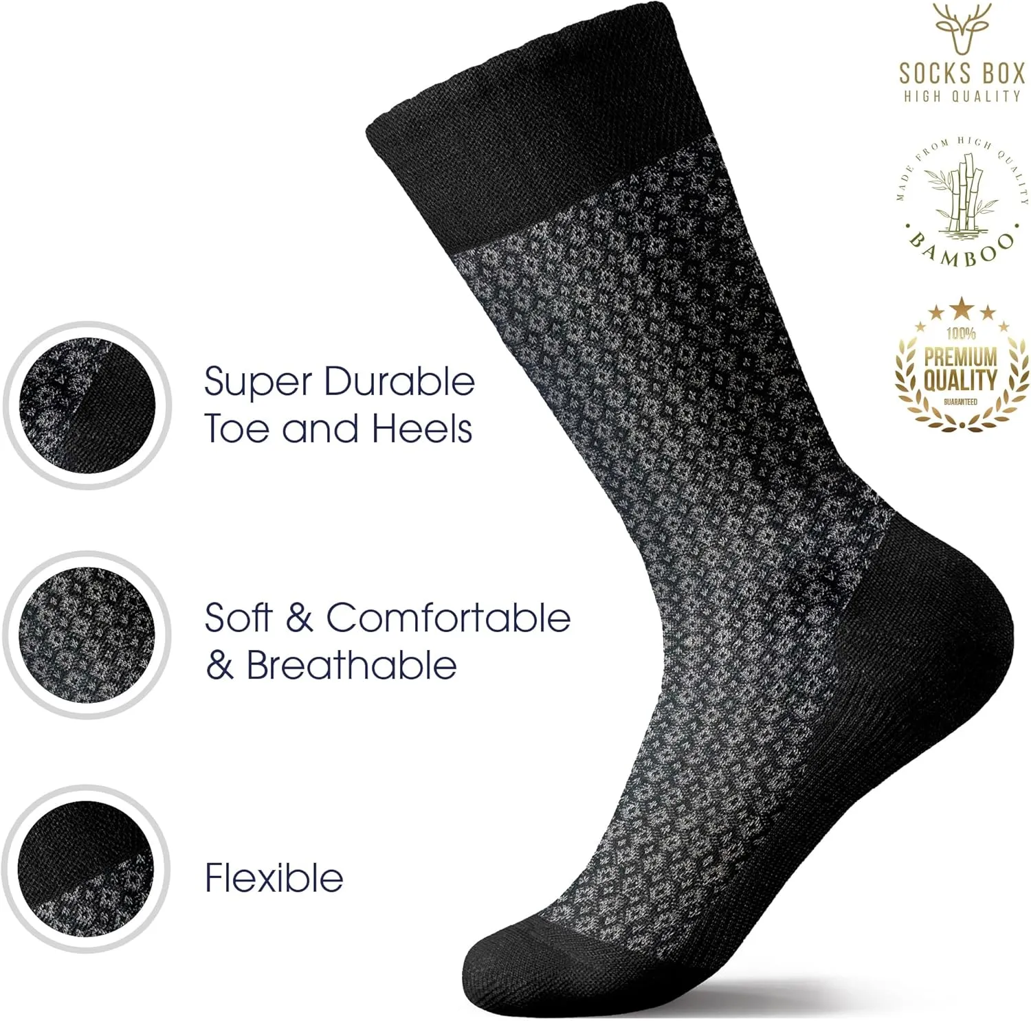 Mens Dress Socks, Premium Bamboo Rayon Socks for Men, Patterned, Elegant Design, 5/10 Pack, Gift Box