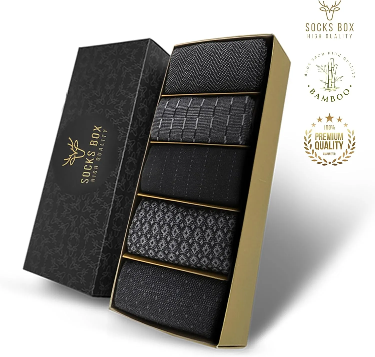 Mens Dress Socks, Premium Bamboo Rayon Socks for Men, Patterned, Elegant Design, 5/10 Pack, Gift Box