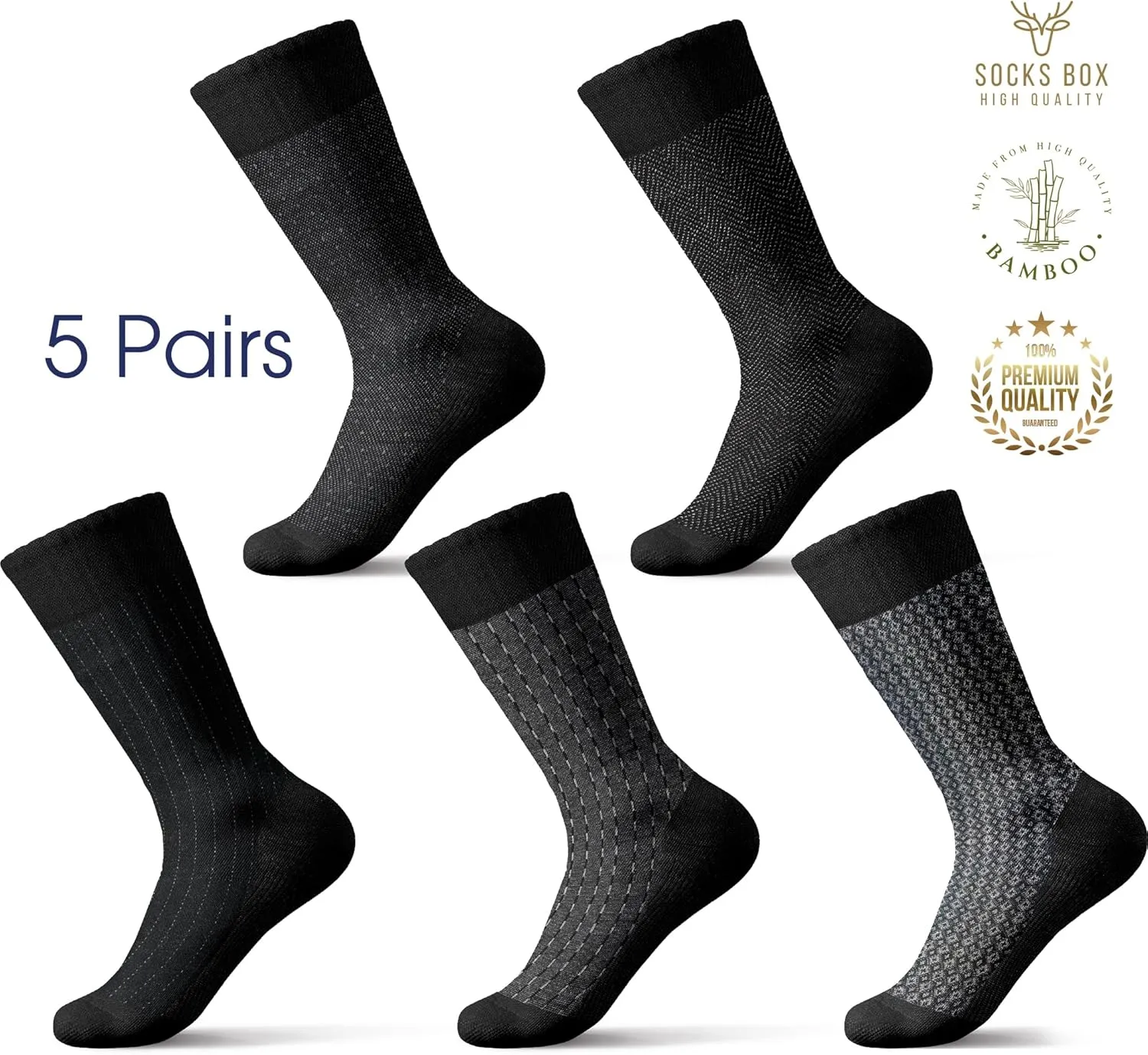 Mens Dress Socks, Premium Bamboo Rayon Socks for Men, Patterned, Elegant Design, 5/10 Pack, Gift Box
