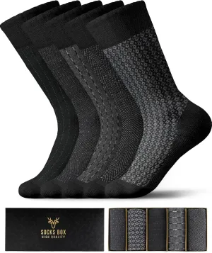 Mens Dress Socks, Premium Bamboo Rayon Socks for Men, Patterned, Elegant Design, 5/10 Pack, Gift Box