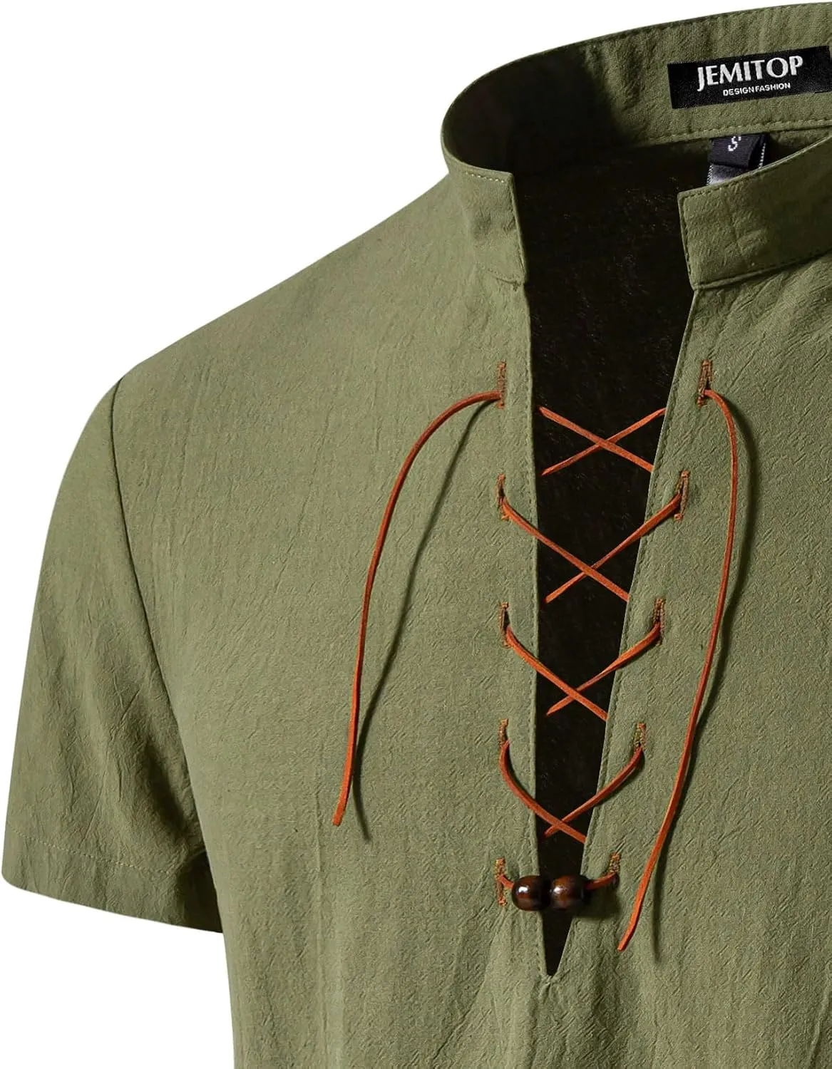 Men's Pure Cotton Vintage Short Sleeve Lace Up Shirts for Renaissance Pirate Viking Medieval Costume