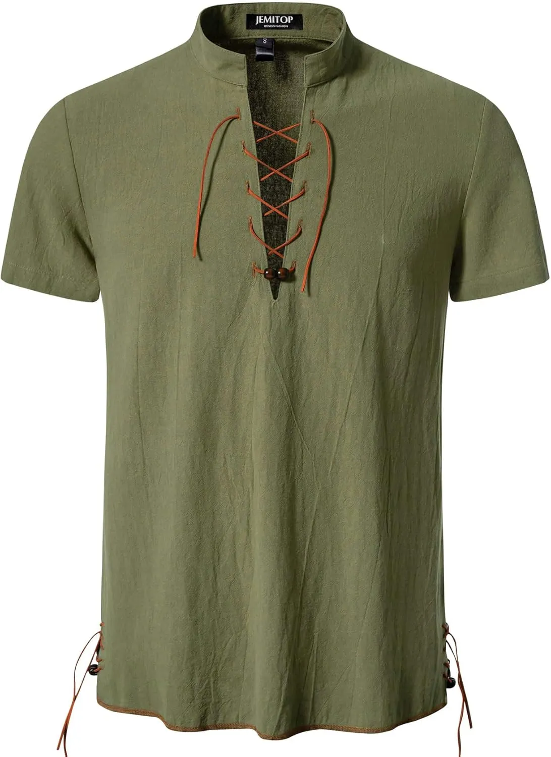 Men's Pure Cotton Vintage Short Sleeve Lace Up Shirts for Renaissance Pirate Viking Medieval Costume