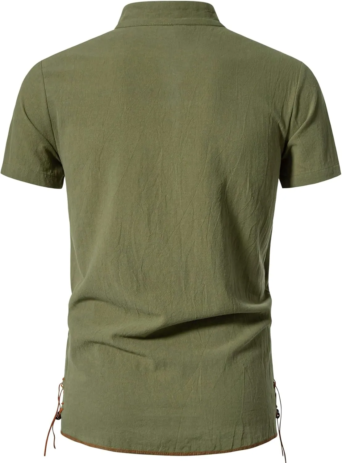 Men's Pure Cotton Vintage Short Sleeve Lace Up Shirts for Renaissance Pirate Viking Medieval Costume