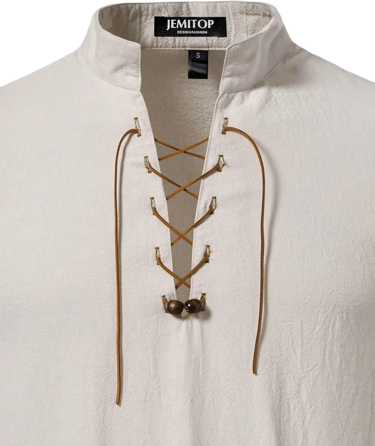 Men's Pure Cotton Vintage Short Sleeve Lace Up Shirts for Renaissance Pirate Viking Medieval Costume
