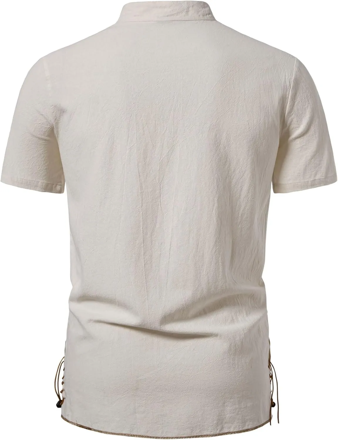 Men's Pure Cotton Vintage Short Sleeve Lace Up Shirts for Renaissance Pirate Viking Medieval Costume