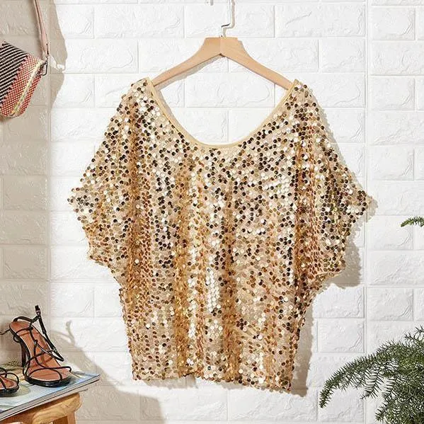 Off Shoulder Sequin Top - Gold