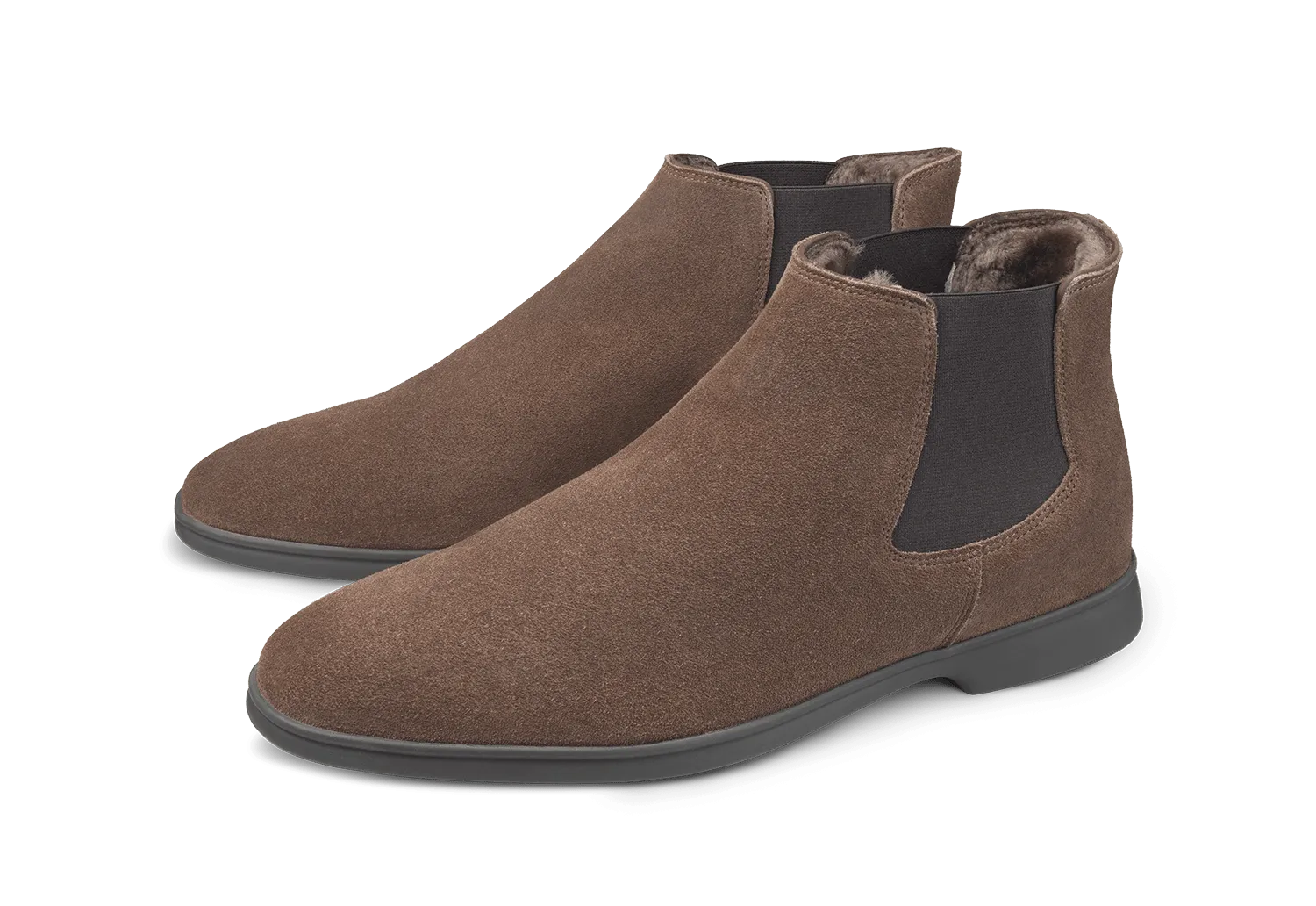 Rover Boots in Deep Taupe Glove Suede with Shearling Lining