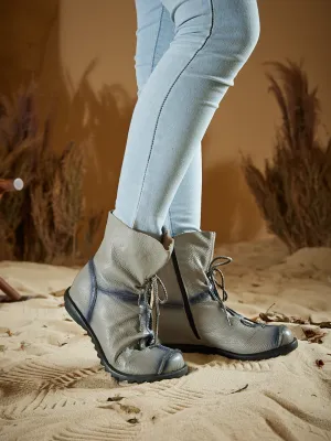 Rumour Has It | Liberty Leather Combat Boots - Grey