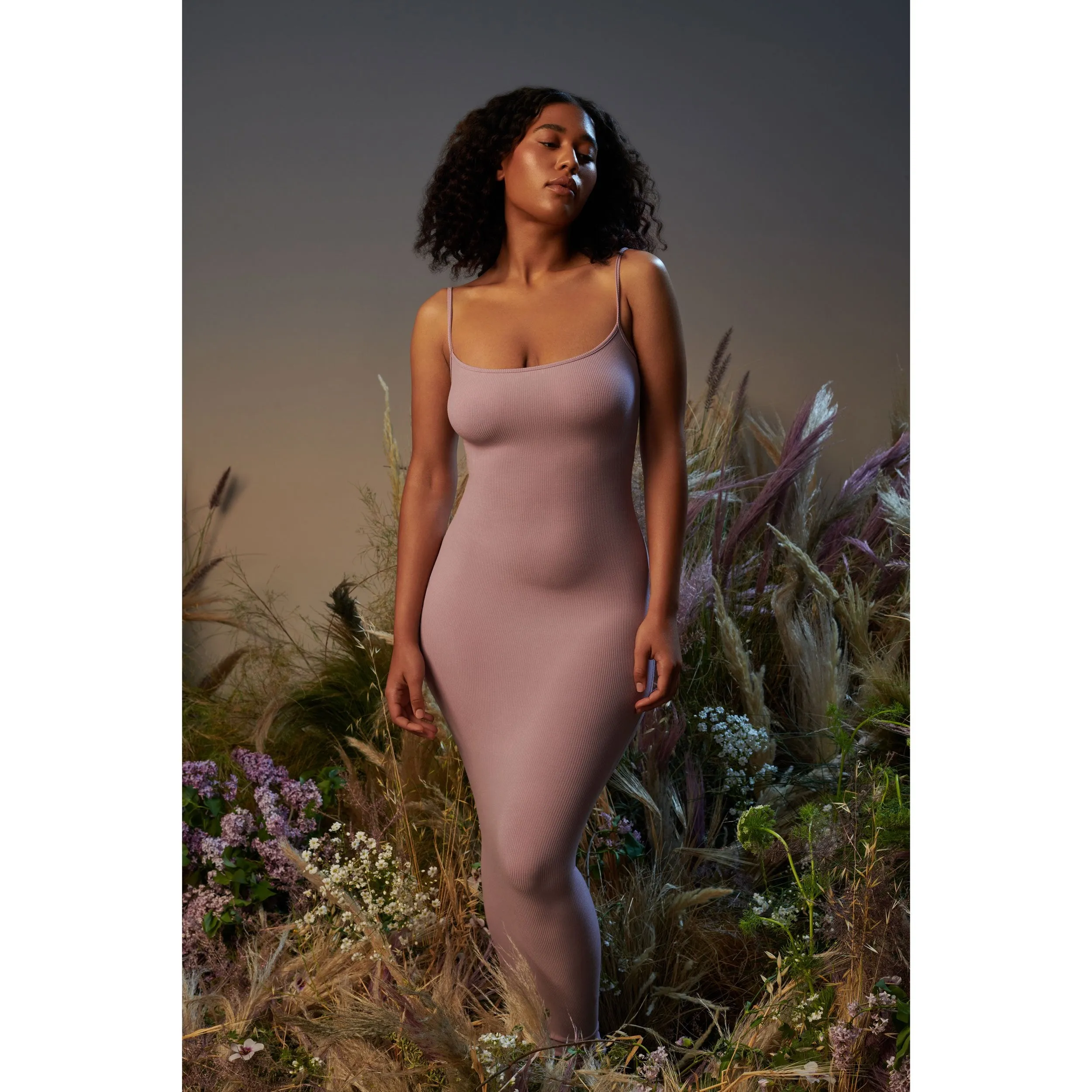 SOFT LOUNGE LONG SLIP DRESS | HEATHER GREY