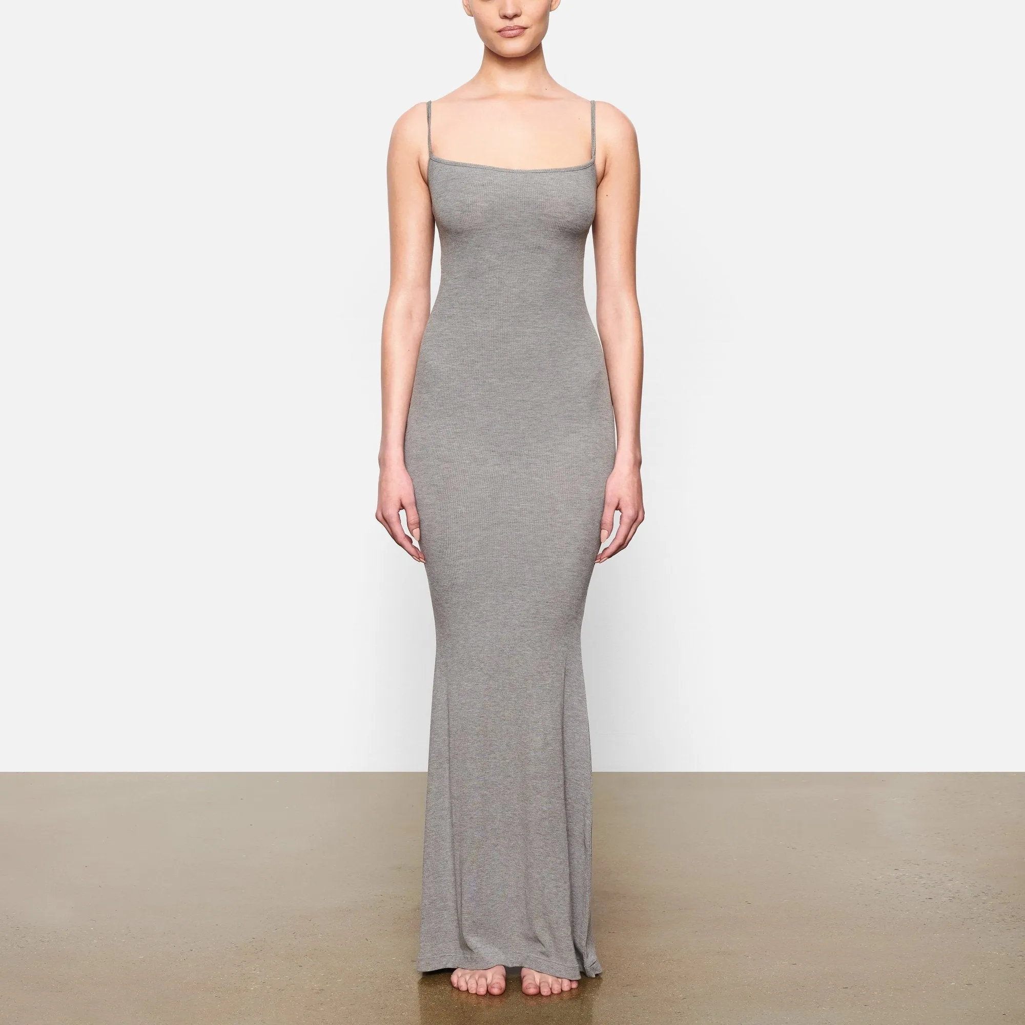 SOFT LOUNGE LONG SLIP DRESS | HEATHER GREY