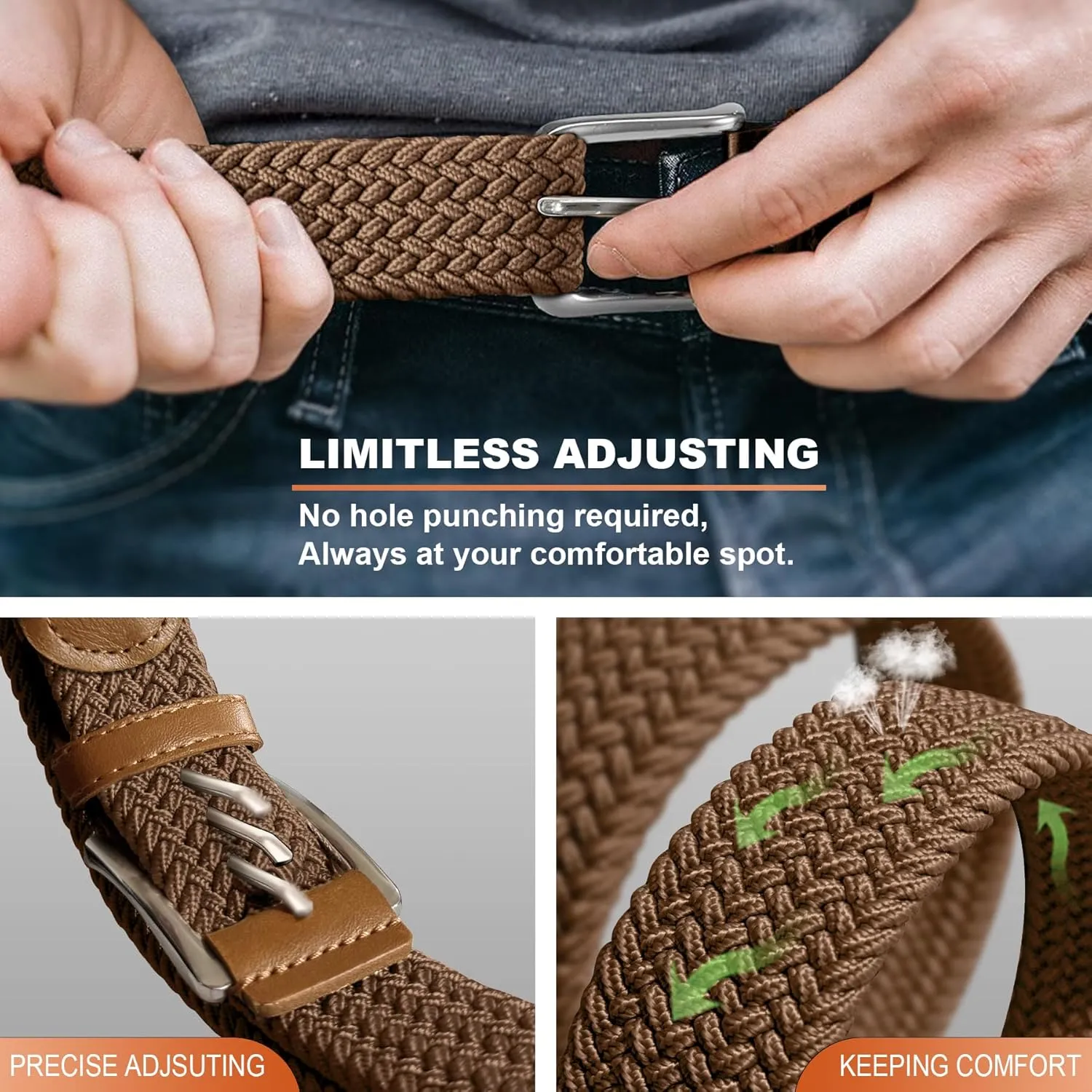 Stretch Braided Belt for Men -Mens Gift Elastic Woven Golf Belt 1 3/8"- for Golf Jeans Casual Wear
