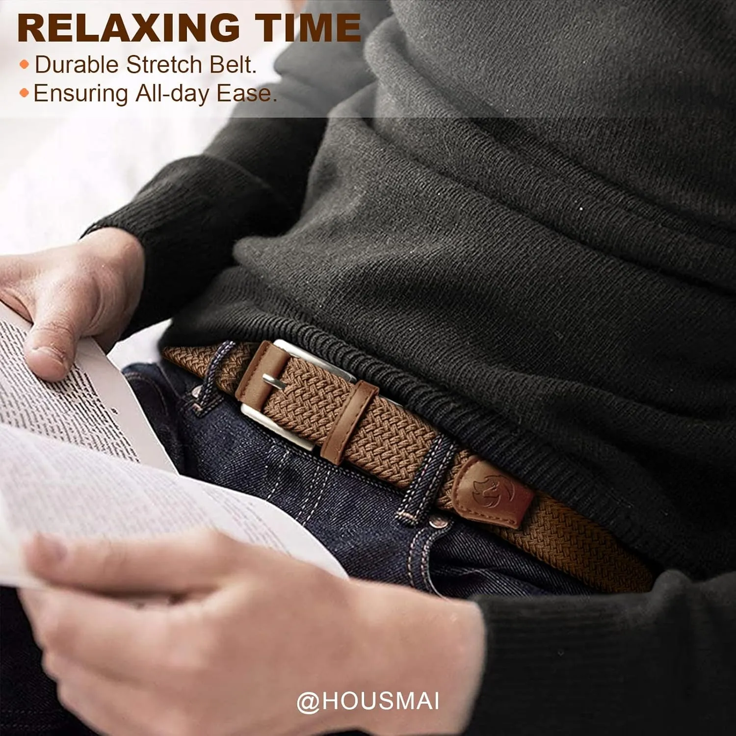 Stretch Braided Belt for Men -Mens Gift Elastic Woven Golf Belt 1 3/8"- for Golf Jeans Casual Wear