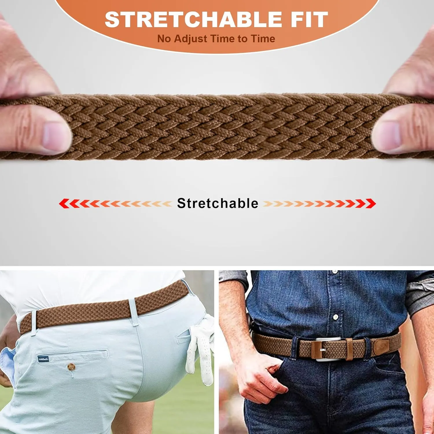 Stretch Braided Belt for Men -Mens Gift Elastic Woven Golf Belt 1 3/8"- for Golf Jeans Casual Wear