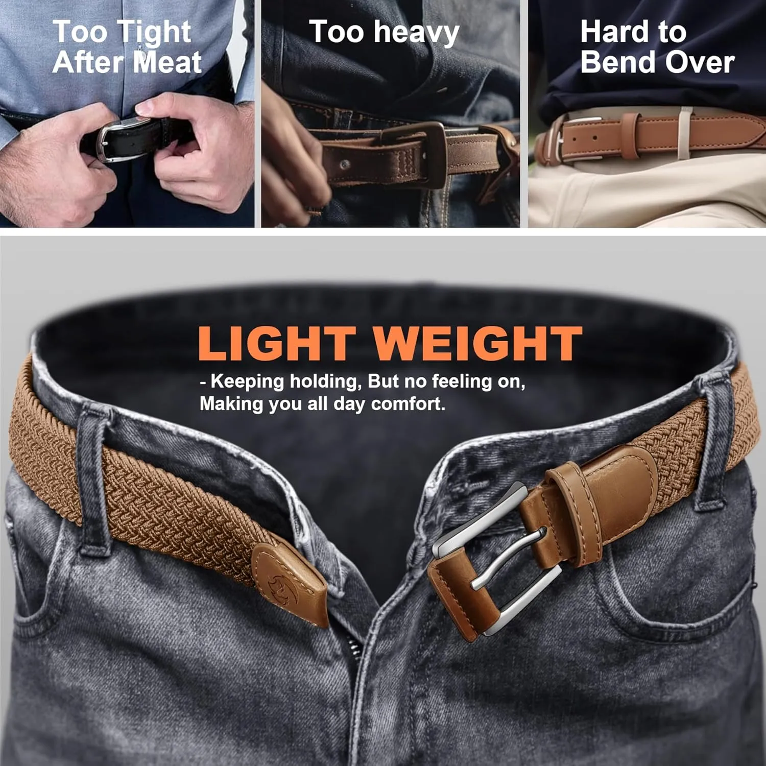 Stretch Braided Belt for Men -Mens Gift Elastic Woven Golf Belt 1 3/8"- for Golf Jeans Casual Wear