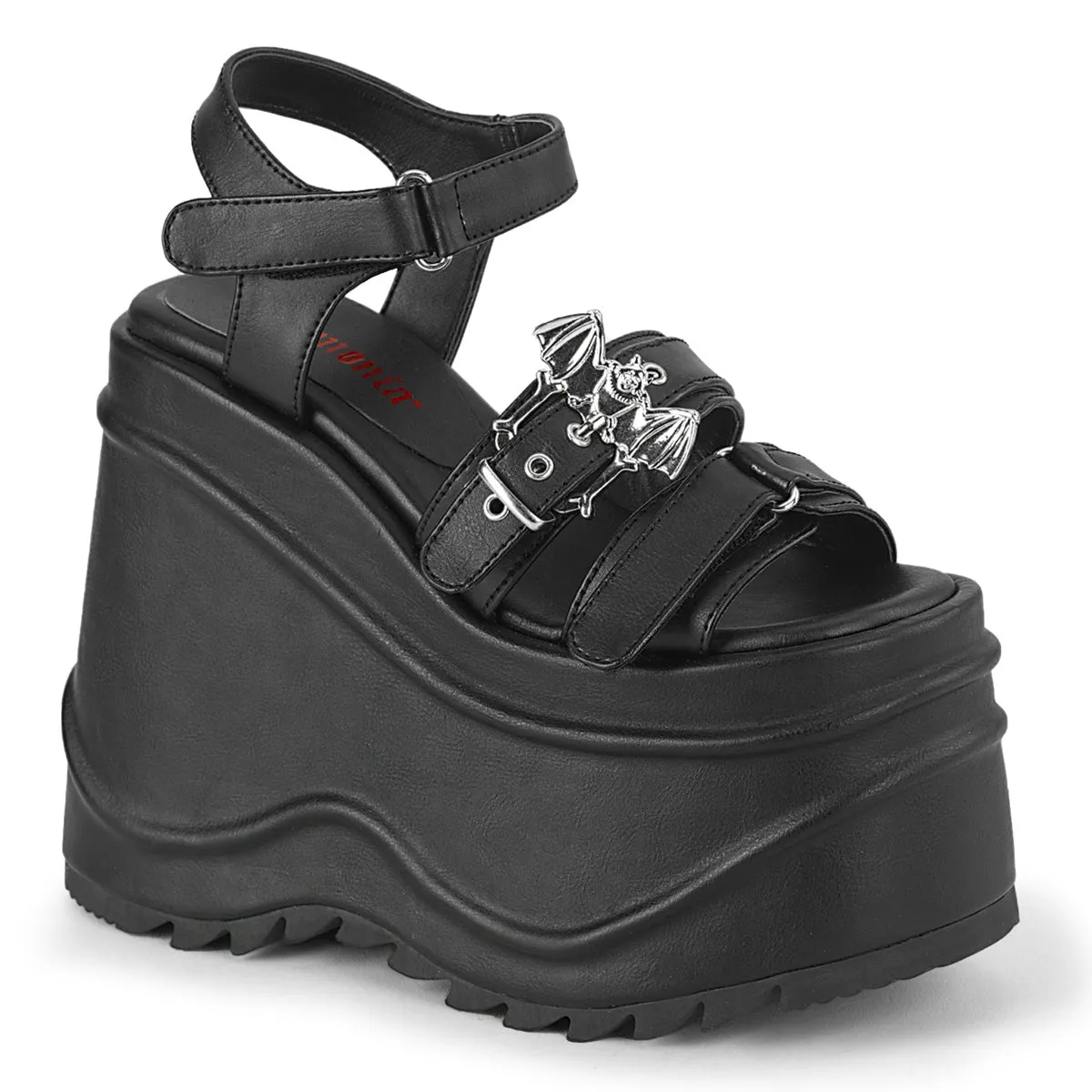 WAVE-13 DemoniaCult Black Vegan Leather Sexy Women's Sandals (Alternative Footwear)