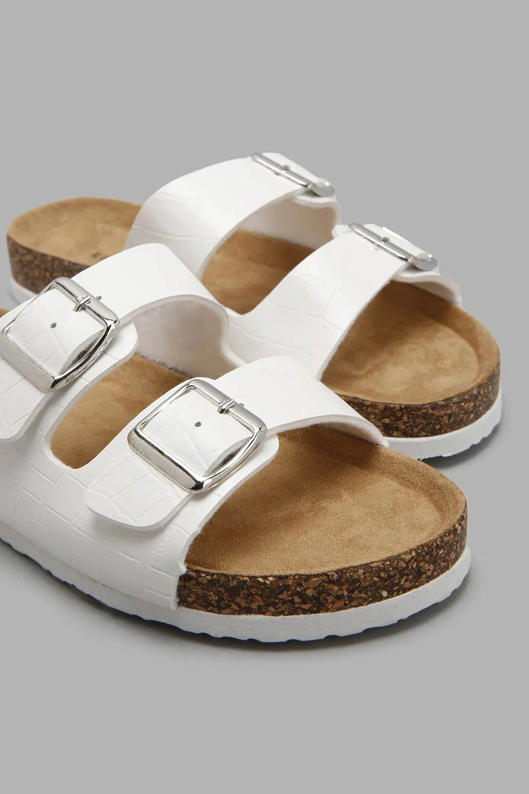 White Strappy Double Buckle Comfort Mule